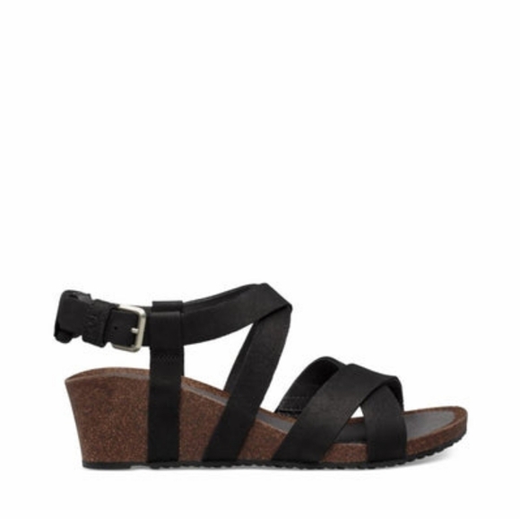 Women's Black Strappy Wedge Sandals - Picture 2 of 9